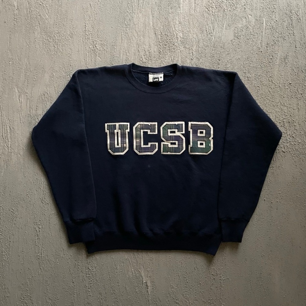 Vintage‎ UCSB Plaid Applique Sweatshirt Mens Large Navy 90s Lee
